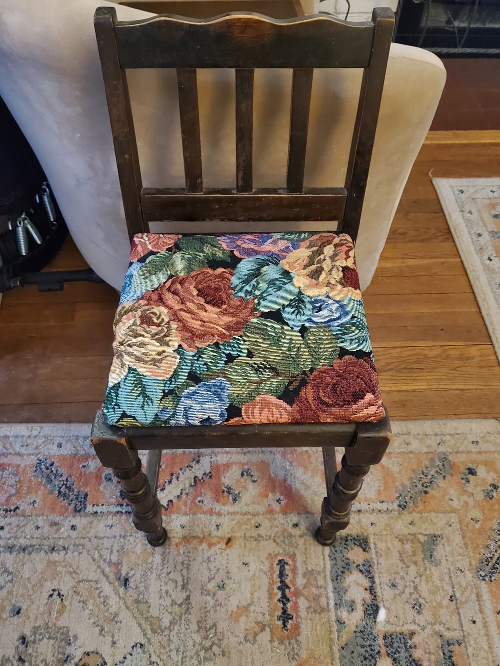 Floral Tapestry Accent Miniature Chair with Multicolor Seat